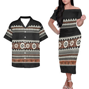 Tapa floreale coppia abbinata abiti da donna motivo polinesiano eleganti abiti da donna con spalle scoperte Set camicia da <span class=keywords><strong>uomo</strong></span> - Product Image 2