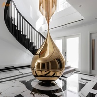 Personnalisé Intérieur Moderne 304/316SS Miroir De Polissage Géant Plaqué Or En Acier Inoxydable Goutte D'eau Sculpture pour Escalier Coin Décor