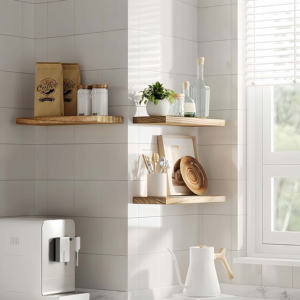 Étagères murales Art Déco en bois à 3 niveaux, marron, blanc, noir, avec supports invisibles, pour bijoux, décoration intérieure, salle de bain, Pâques - Product Image 1