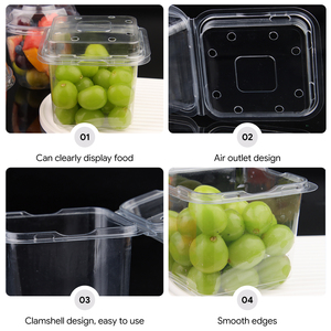 Envase de Plástico PET Transparente Desechable y Reciclable para Alimentos, Caja Delgada Tipo Concha para Verduras, Ensaladas y Frutas con Tapa - Product Image 3