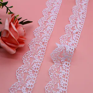 Haute qualité maille blanche lait soie broderie accessoires dentelle autrichienne broderie conceptions fleur dentelle