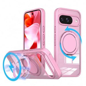 Coque de téléphone avec cadre d'appareil photo en PC+TPU+métal, support en aluminium rotatif à 360° caché, son mécanique, avec aimant pour GOOGLE Pixel 9 - Product Image 1