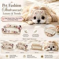 Barrette de luxe rose à strass avec nœud, style princesse, anti-traction, pour chien, accessoires pour chiots Maltese et Yorkie