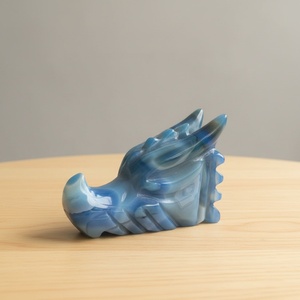 Calaveras de Dragón Talladas a Mano, Calaveras de Cristal, Calaveras de Ágata Azul, Figura Coleccionable con Temática Animal, Arte en Relieve, Decoración - Product Image 1