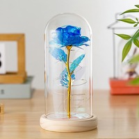 Lampe LED Rose Artificielle Transparente 9*20cm, Effet Galaxie Rouge et Bleu, Base en Verre Borosilicate, Décoration Maison, Fête des Mères