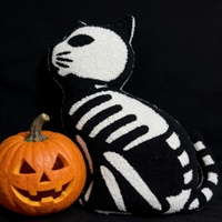 Coussin décoratif transfrontalier pour le commerce extérieur, motif chat crâne d'Halloween, unique et mignon, en polyester avec rembourrage en coton PP