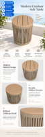 Table d'appoint ronde moderne d'extérieur avec plateau à lattes et base en corde tressée pour patio, jardin, balcon, hôtel, complexe hôtelier OEM ODM