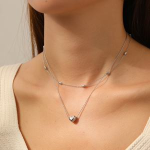 Collar <span class=keywords><strong>de</strong></span> Corazón <span class=keywords><strong>de</strong></span> Doble Capa, Chapado en Oro <span class=keywords><strong>de</strong></span> 18K, Acero Inoxidable, con Cuentas Delicadas y Colgante Apilado, Joyería para Mujer, Regalo - Product Image 6