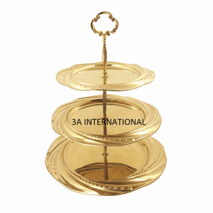 Présentoir à gâteaux en métal plaqué or Présentoir à gâteaux de luxe Présentoir à gâteaux en métal plaqué or à 3 niveaux moderne et simple - Product Image 1