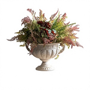 Stone Finish Iron Flower Pot iron urn planter, white faux stone finish. Weather-resistant Indoor/Outdoor - Product Image 1