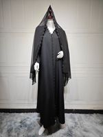 Noir violet jolie vague garniture ouvert Abaya Hijab ensemble tenue quotidienne confortable vêtements musulmans commandes en gros disponibles taille personnalisée