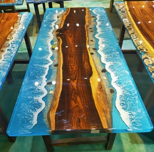 Mesa de Resina Epoxi Hecha a Mano con Diseño de Playa Oceánica, Superficie de Madera Natural, Mesa de Río Única para el Hogar u Oficina, Muebles de Lujo - Product Image 5