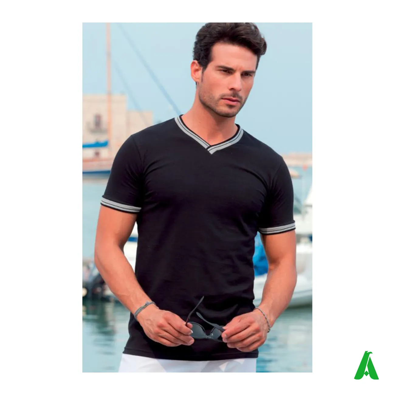 For B2B High Performance-Price Italy Casual 94% Cotton Customization Blank Printed Ratio T-Shirt V-Neck Cotton Shirts For Men
