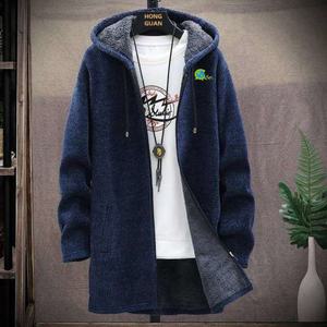Winter Long <b>Cardigan</b> Sweater <b>Men's</b> Fleece Jacket <b>Men's</b> Slim Sweater Sherpa Hooded Sweater <b>Thick</b> Warm Jacket <b>Men's</b> - Product Image 2