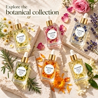 Huile multi-usage pour cheveux, visage et corps à base de fleurs séchées personnalisées 15 ml, vente flash, 100% pure, naturelle et biologique, à la camomille et à la lavande.