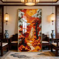 Impresión HD de Paisaje Forestal Rojo Anaranjado Moderno, Decoración para el Hogar, Sala de Estar, Hotel, Arte de Pared Interior, Pintura de Porcelana de Cristal