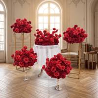 Centro de Mesa de Boda con Bola de Rosas Artificiales Rojas de Lujo, Arreglo Floral de Seda para Decoración de Eventos y Fiestas