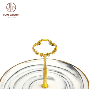 Vajilla de porcelana para fiesta de boda, plato de postre con borde dorado y rosa, cena redonda de cerámica de 3 niveles - Product Image 4