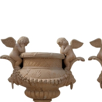 Urne décorative en marbre, pot de fleurs sculpté, vase de jardin, ornement extérieur paysager avec deux anges pour villa