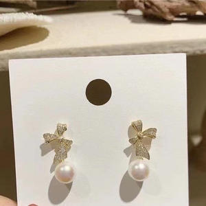 S925 <b>Silver</b> DIY <b>Pearl</b> Accessories 8-13mm Round <b>Earrings</b> with 20990 Empty Tray Bow <b>Silver</b> Jewelry Fashion Dangle Dangle <b>Earrings</b> - Product Image 4