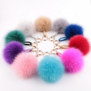 12cm Luxury Fluffy <strong>Real</strong> Fox <strong>Fur</strong> Ball <strong>PomPom</strong> 14 Colors Genuine <strong>Fur</strong> <strong>Keychain</strong> Metal Ring Pendant Bag Charm - Product Image 2