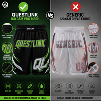 Shorts de basketball personnalisés QuestLink, sublimés, séchage rapide, respirants, pour lycée, université, ligue, athlétisme, vente en gros OEM