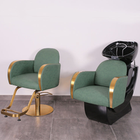 Équipement de coiffure durable, chaise de barbier rotative de luxe moderne pour salon de beauté, chaise de coiffure verte dorée pour salon de coiffure