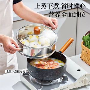 Japanese Snow Flat Pot Non-Stick Small Saucepan With Lid For Induction And Gas Stoves 1.5L Cooking Noodles Porridge Milk - Product Image 4