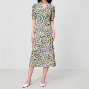 Yay abito 2025 da donna in raso primaverile nuovo colletto incrociato floreale abito con stampa Midi pesante vita naturale per l'estate - Product Image 4