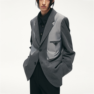 Giacca casual <span class=keywords><strong>oversize</strong></span> in lana patchwork personalizzata con basso moq per <span class=keywords><strong>uomo</strong></span> alla moda - Product Image 2