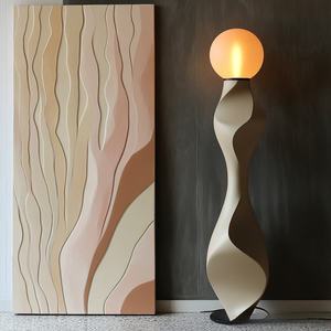 Neutral Tone Spiral Twist <b>Floor</b> <b>Lamp</b> Organic Sculpture Standing Light Frosted <b>Orange</b> Glass Globe Minimalist Wabi Sabi Home <b>Lamp</b> - Product Image 1