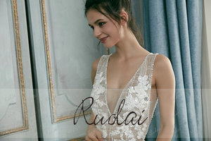 Ruolai PEV-L3042 Glitter <span class=keywords><strong>Tulle</strong></span> applicato Abendkleid Shinning scollo a v Aline abiti da sera <span class=keywords><strong>lunghi</strong></span> abiti da sera da ballo - Product Image 2