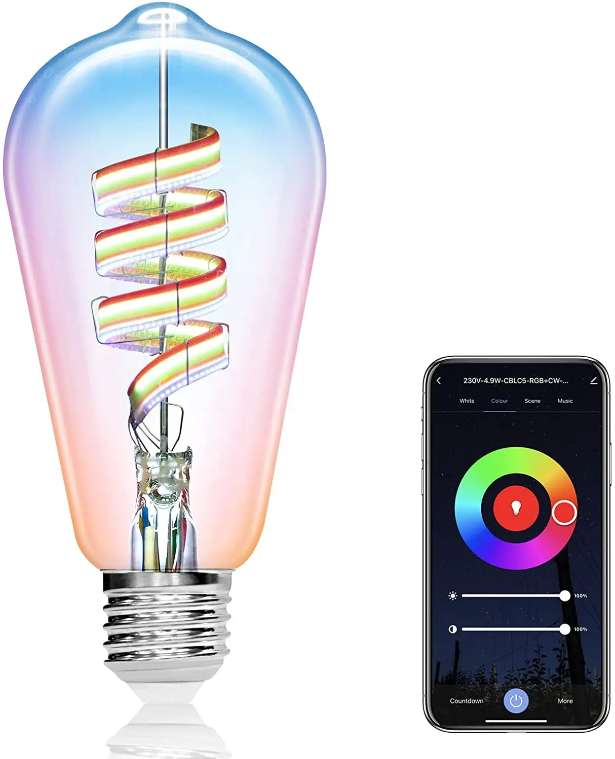 Dimmable Led Light Bulb Wholesale Alexa Light Bulbs Opal E27 ST64 G95 Smart LED Vintage Edison 5 W WiFi RGB Dimmable Led Smart Filament Bulb