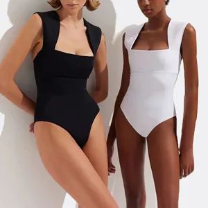 2023 HL manufacture designer short sleeve plain color beachwear swimwear women one piece swimsuits custom luxury swimwear