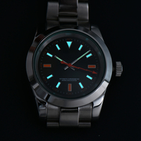 Reloj mecánico con cronómetro automático para hombre, de acero inoxidable plateado, negro, naranja, esfera luminosa, zafiro sintético, 20mm