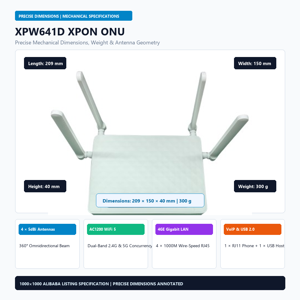 XPW641D AC1200 Dual Band WiFi 5 GPON ONU 4GE RJ45 1VOIP USB Router For FTTH Solution · image 2