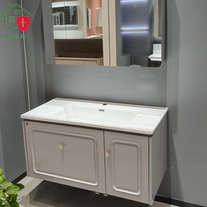 Mueble de Baño Moderno de Lujo Blanco, Tablero de Melamina MDF con Acabado Lacado, Espejo LED, Lavabo de Cerámica Montado en la Pared, Almacenamiento - Product Image 4