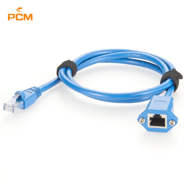 CAT6 Ethernet Extension Cable RJ45 8P8C Male to Female Bulkhead Screw Panel Mount Network Patch Cable Blue 3ft LAN