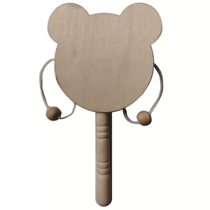 Tambour à hochet en bois brut à faire soi-même, hochet à main en bois non fini, formes multiples, jouet d'artisanat à peindre pour enfants - Product Image 2