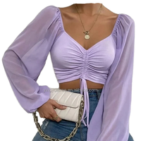 Tops en mousseline pour femmes 2024, chemisiers et hauts pour femmes, tops en mousseline fantaisie à col en V sexy et chemisier