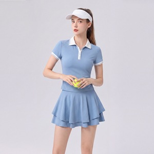 Nouveaux ensembles élégants de polos et jupes pour femmes, tenues 2 pièces, taille haute, respirantes, séchage rapide, ensemble jupe de tennis contrastée - Product Image 2