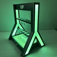 Présentoir à bouteilles LED noir à double étage avec logo personnalisé, capacité de 12 verres, présentoir lumineux pour bar, salon, plateau de service