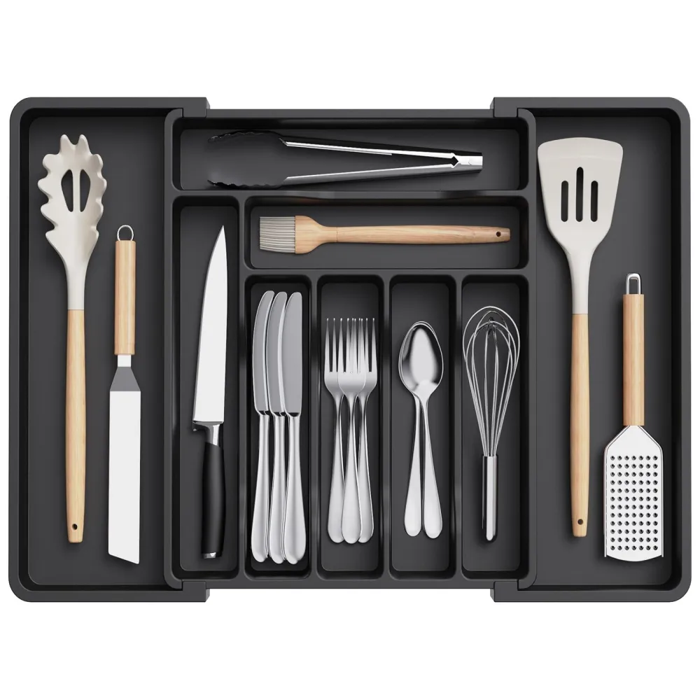 Organizador de utensílios expansível para talheres e bandeja de talheres ajustável de cozinha