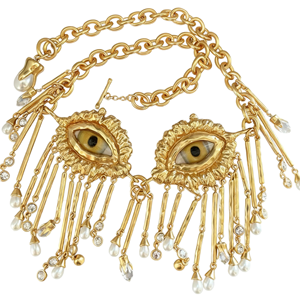 Cổ điển cổ điển 18K vàng mạ đồng thau ngọc trai schiaparelli mắt ác tua thời trang Dây chuyền mặt dây chuyền eo chuỗi tùy chỉnh đồ trang sức - Product Image 5