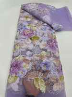 Tissu en dentelle à fleurs lourdes perlées, tulle, motif floral aquarelle, strass, en stock, livraison rapide, pour robe de mariée ou de soirée haute couture
