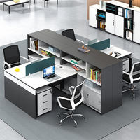 Table de travail modulaire en bois moderne de haute qualité en forme de L pour quatre personnes, extensible, avec cloison