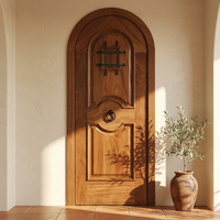 Porte d'entrée extérieure cintrée de luxe sur mesure en bois massif, sculptée en acajou, à sommet rond, pour entrée principale de villa