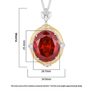Collar con Colgante de Flor de Orquídea de Alta Calidad, Ecológico, Chapado en Oro sobre Cobre, con Circonita Cúbica Roja de Corte Ovalado de 25*30 mm - Product Image 2