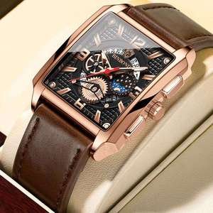 BINBOND B6575 6575 Reloj de Pulsera Masculino de Lujo, Marca de Moda, Correa de Cuero y Acero Inoxidable, Resistente al Agua - Product Image 1