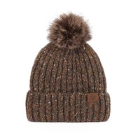 Bonnet en tricot à revers couleur mélangée, style forêt vintage, avec pompon en fausse fourrure, chaud et décoratif, pour le ski, les activités de plein air, les voyages et le quotidien